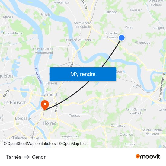 Tarnès to Cenon map