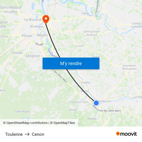 Toulenne to Cenon map