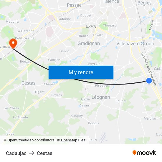 Cadaujac to Cestas map