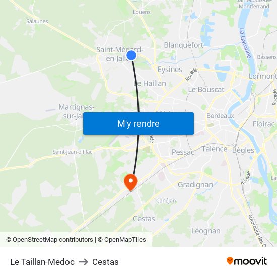 Le Taillan-Medoc to Cestas map