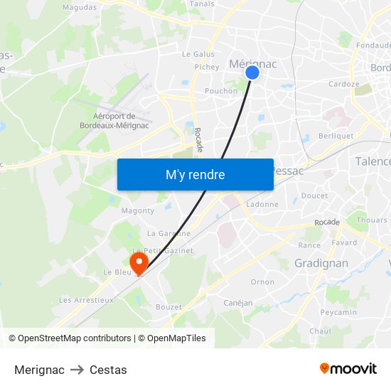 Merignac to Cestas map