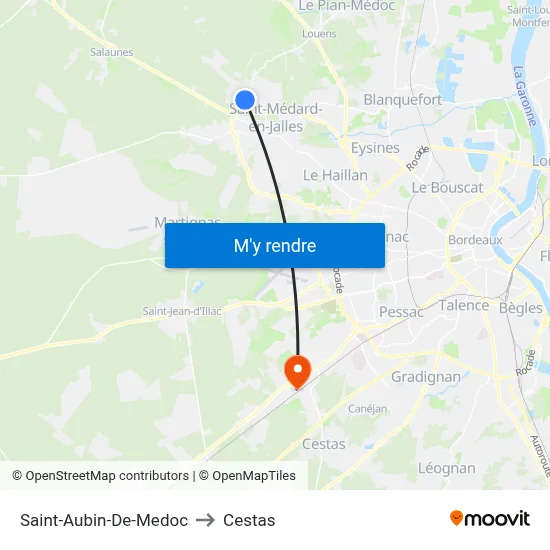 Saint-Aubin-De-Medoc to Cestas map