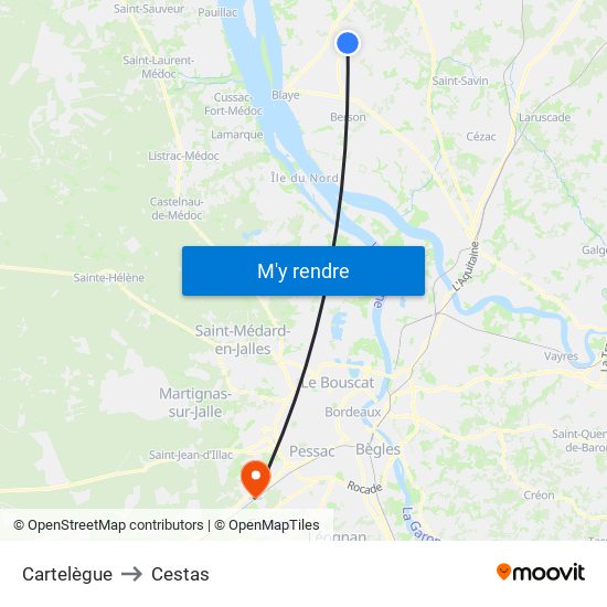 Cartelègue to Cestas map