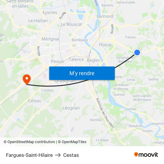 Fargues-Saint-Hilaire to Cestas map