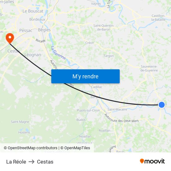 La Réole to Cestas map