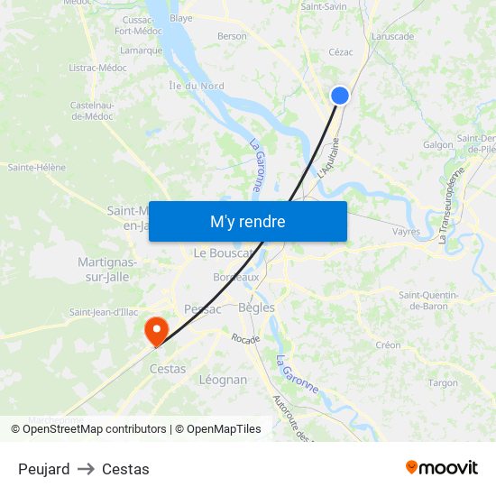 Peujard to Cestas map