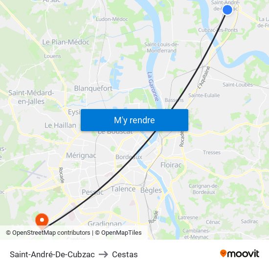 Saint-André-De-Cubzac to Cestas map