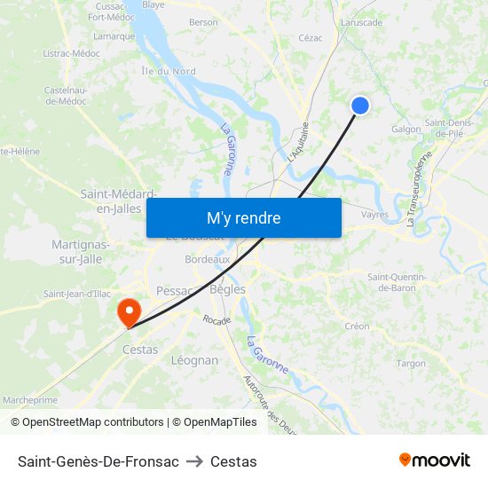 Saint-Genès-De-Fronsac to Cestas map