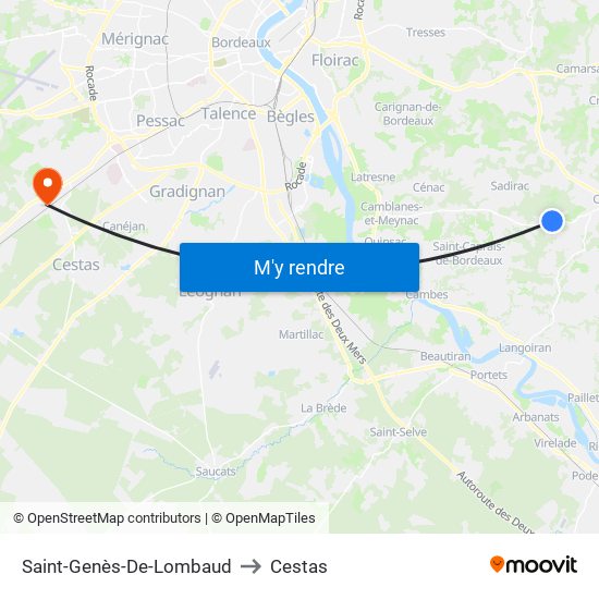 Saint-Genès-De-Lombaud to Cestas map