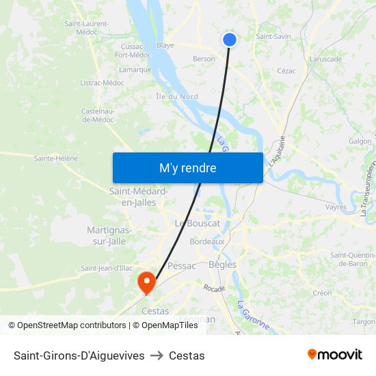 Saint-Girons-D'Aiguevives to Cestas map
