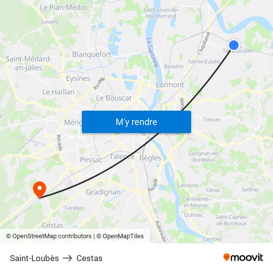 Saint-Loubès to Cestas map