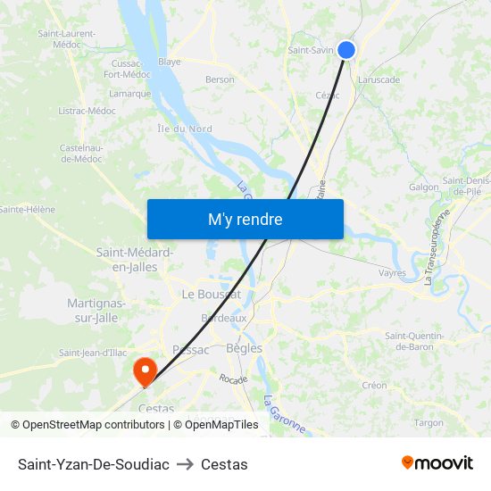 Saint-Yzan-De-Soudiac to Cestas map