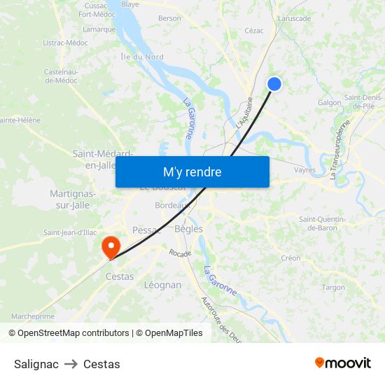 Salignac to Cestas map