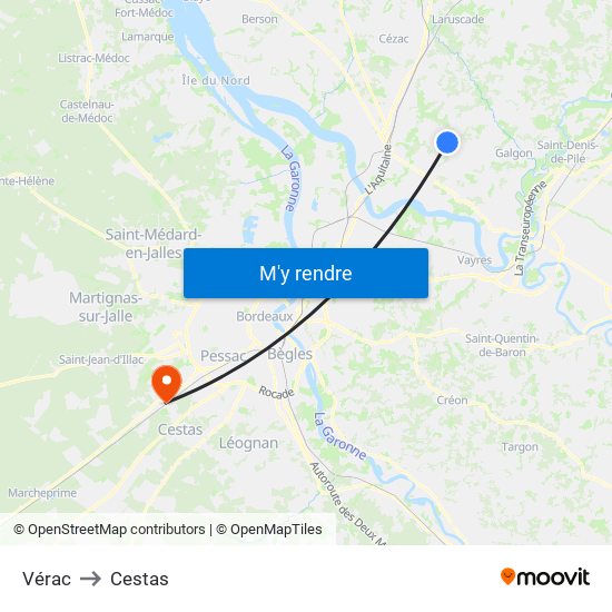 Vérac to Cestas map