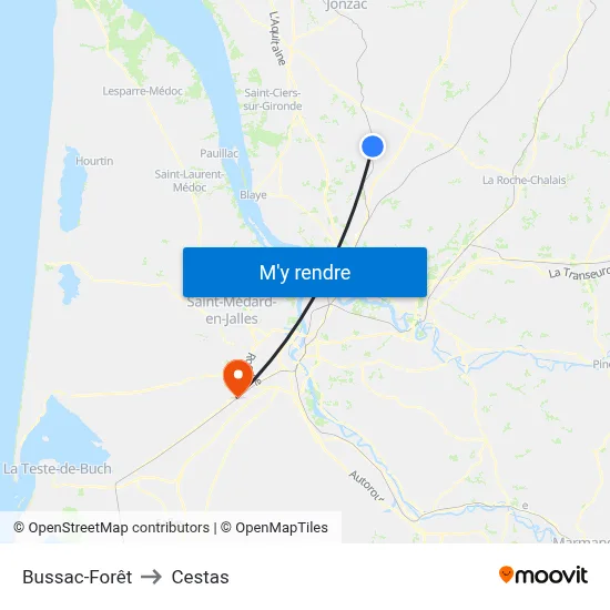 Bussac-Forêt to Cestas map