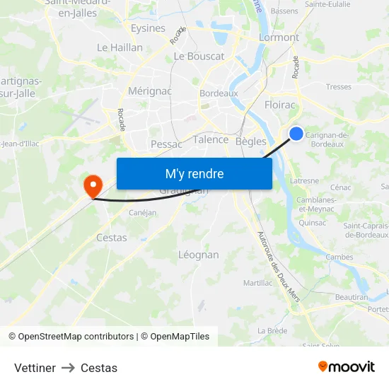 Vettiner to Cestas map
