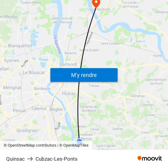 Quinsac to Cubzac-Les-Ponts map
