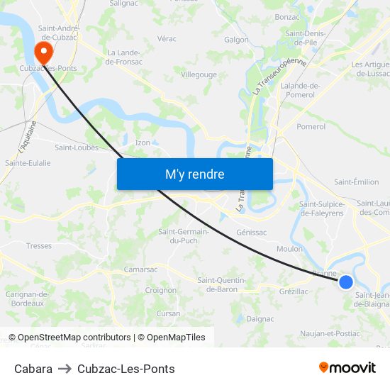 Cabara to Cubzac-Les-Ponts map