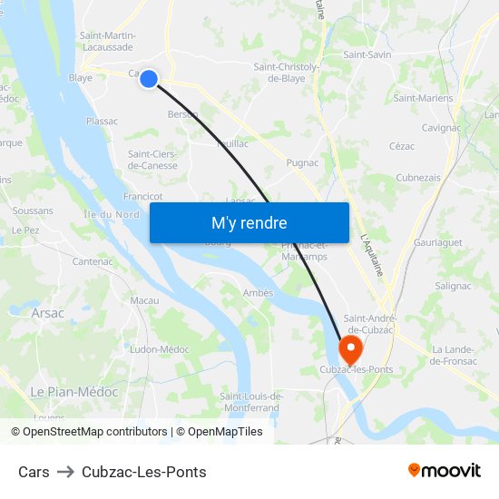 Cars to Cubzac-Les-Ponts map
