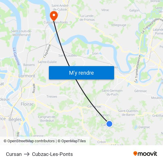 Cursan to Cubzac-Les-Ponts map