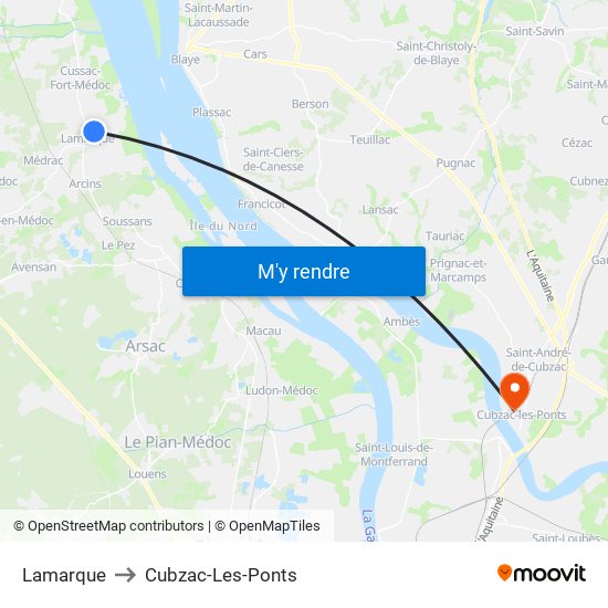 Lamarque to Cubzac-Les-Ponts map