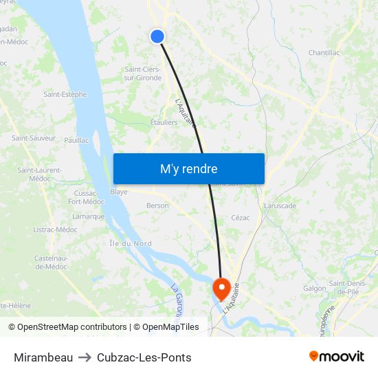 Mirambeau to Cubzac-Les-Ponts map