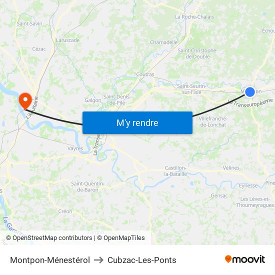 Montpon-Ménestérol to Cubzac-Les-Ponts map