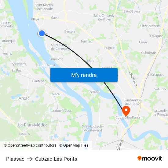 Plassac to Cubzac-Les-Ponts map