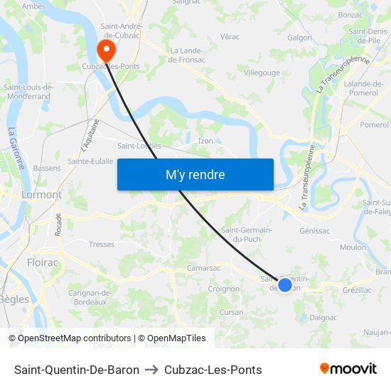 Saint-Quentin-De-Baron to Cubzac-Les-Ponts map