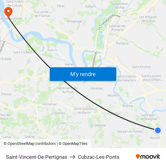 Saint-Vincent-De-Pertignas to Cubzac-Les-Ponts map