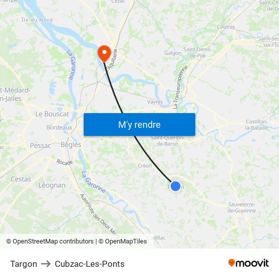 Targon to Cubzac-Les-Ponts map