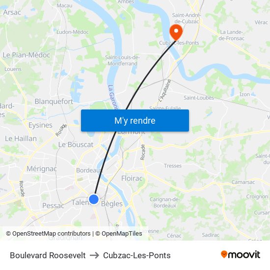 Boulevard Roosevelt to Cubzac-Les-Ponts map