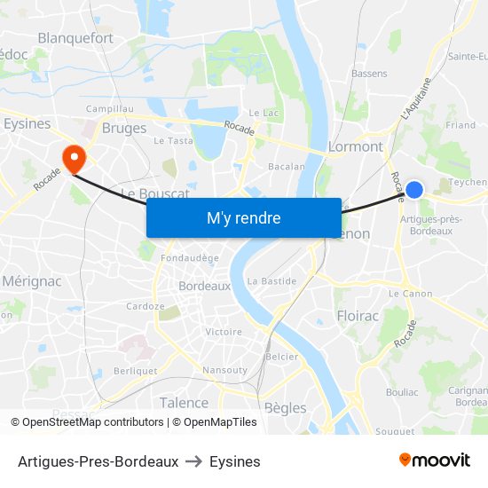 Artigues-Pres-Bordeaux to Eysines map