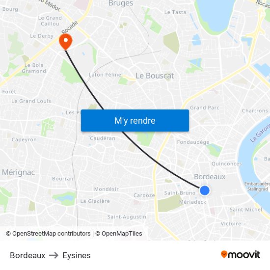 Bordeaux to Eysines map