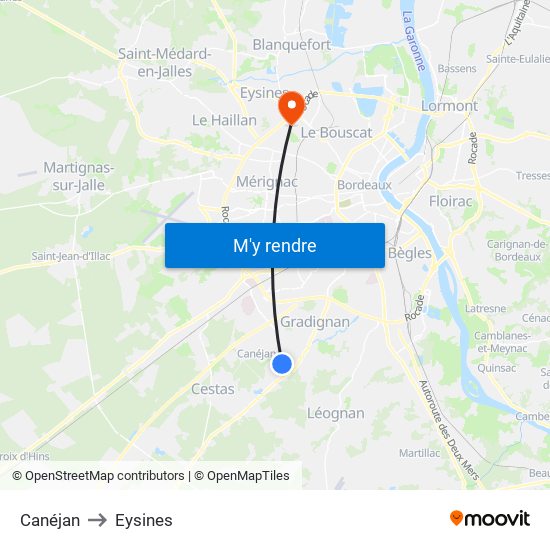 Canéjan to Eysines map
