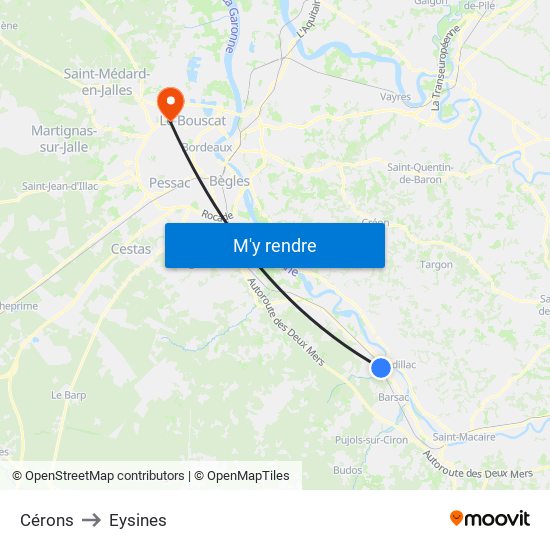 Cérons to Eysines map