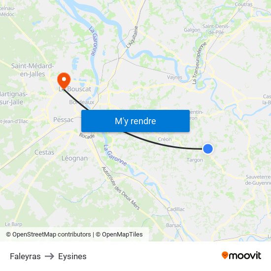 Faleyras to Eysines map