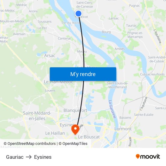 Gauriac to Eysines map