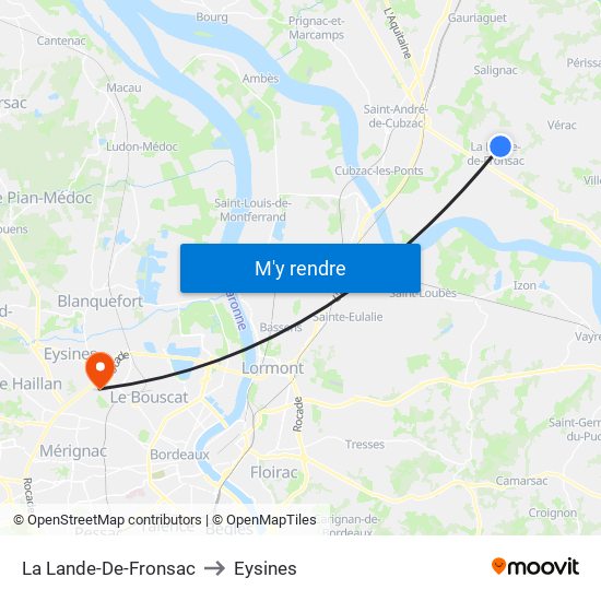 La Lande-De-Fronsac to Eysines map