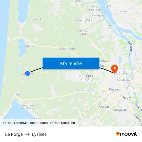 Le Porge to Eysines map