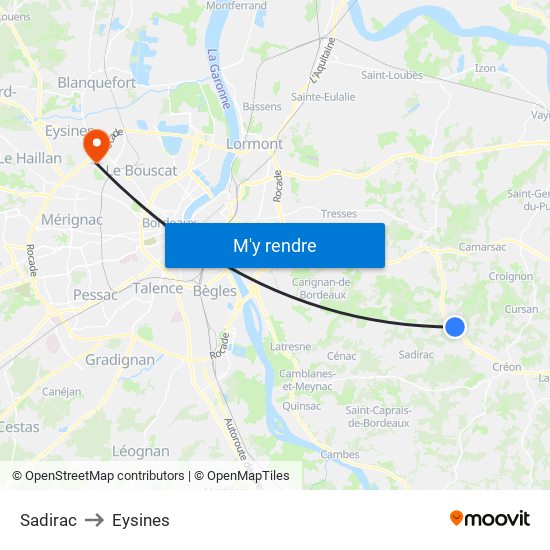 Sadirac to Eysines map