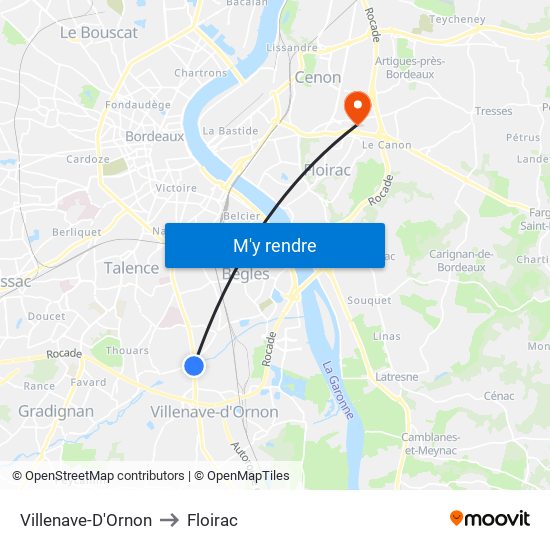 Villenave-D'Ornon to Floirac map