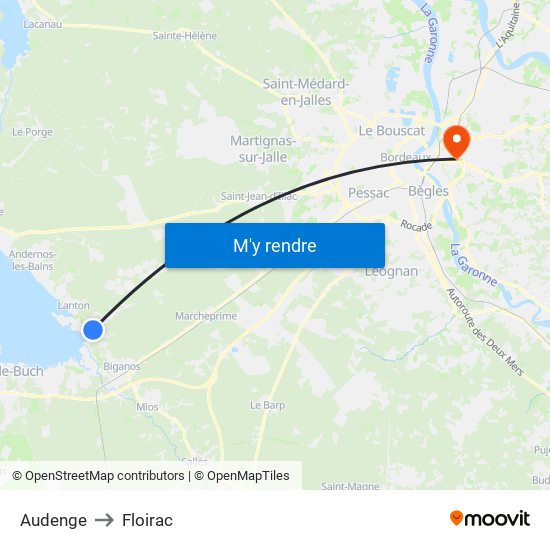 Audenge to Floirac map