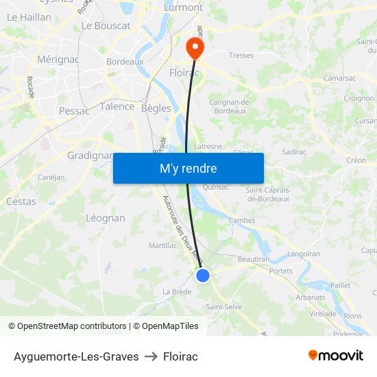 Ayguemorte-Les-Graves to Floirac map