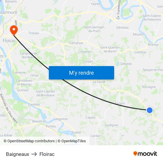 Baigneaux to Floirac map