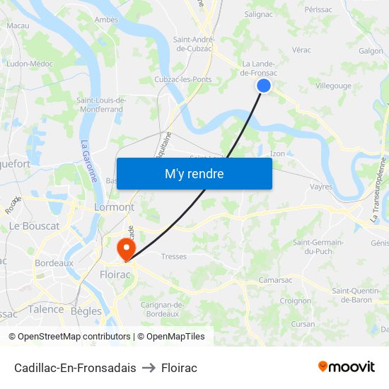 Cadillac-En-Fronsadais to Floirac map