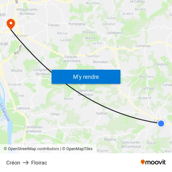 Créon to Floirac map