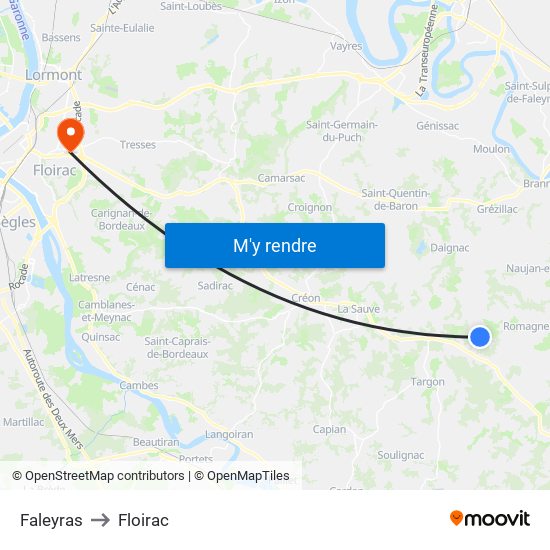 Faleyras to Floirac map