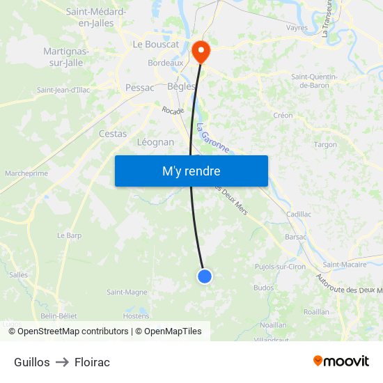 Guillos to Floirac map
