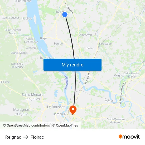 Reignac to Floirac map